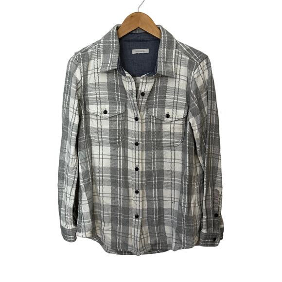 Outerknown Blanket Shirt Women’s Size Small White Gray Plaid Long Sleeve Cotton